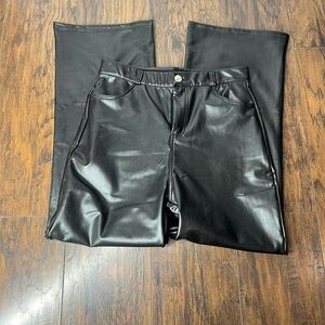 Black Faux Leather Straight-Leg Trousers